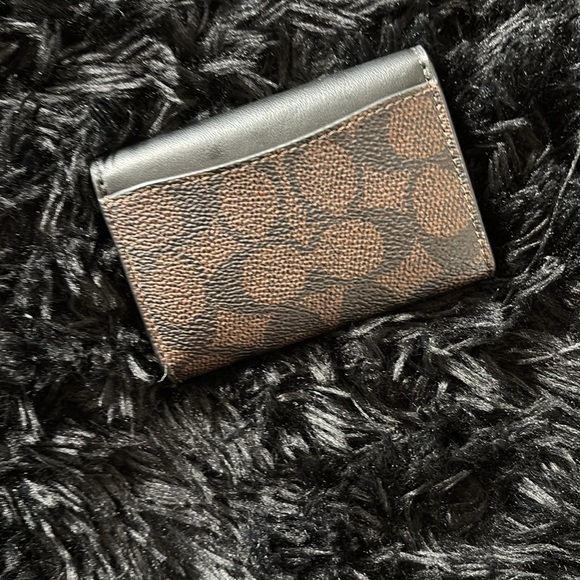 Coach Flap Card Case In Signature Canvas Brown/Black Wallet - Picture 5 of 6